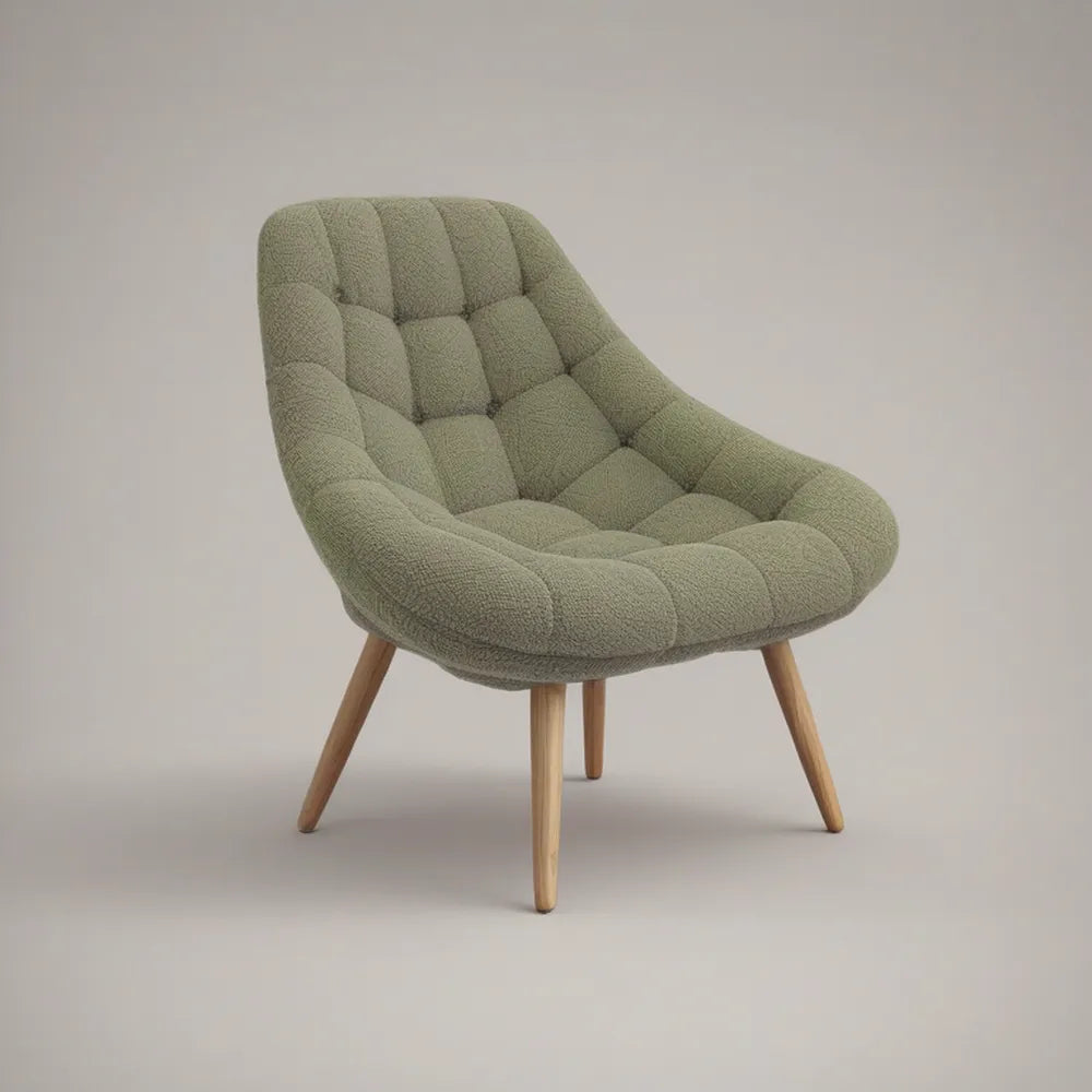 Poltrona Estofada em Tecido Bouclé Verde Sálvia com Pernas em Madeira de Faia, 70 x 75 x 85 cm