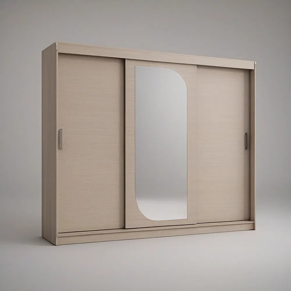 Roupeiro de 3 Portas de Correr com Espelho Central em Carvalho Claro, 200 x 60 x 200 cm