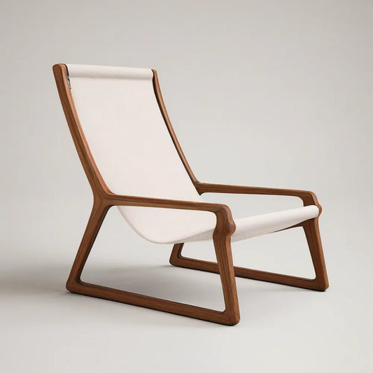 Cadeira de jardim com encosto inclinado em madeira maciça de acácia e poliéster castanho e branco 68 x 83 x 92 cm