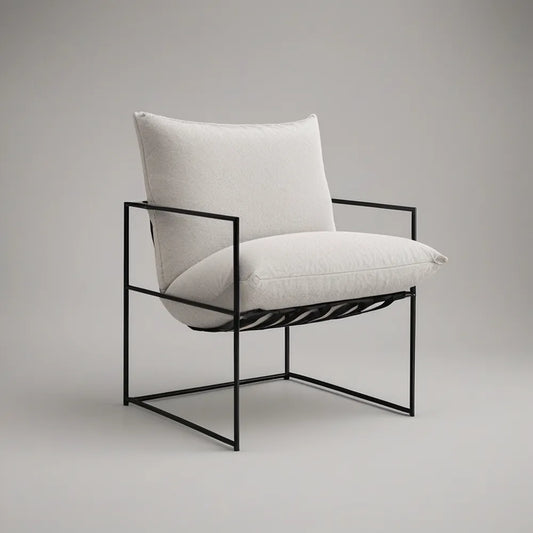 Poltrona com Estrutura em Aço Preto e Almofadas Brancas 75 x 80 x 82 cm