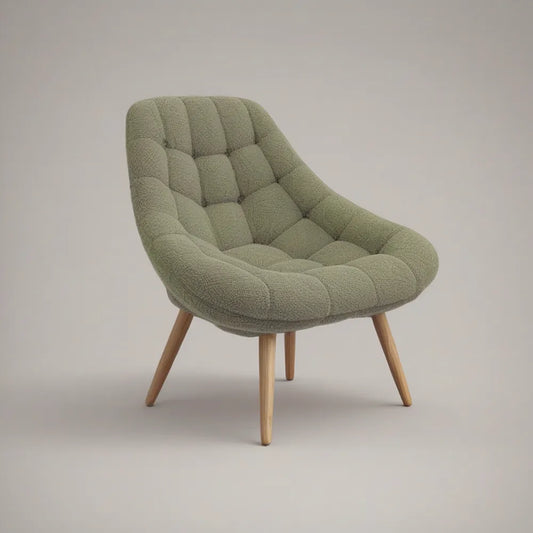 Poltrona Estofada em Tecido Bouclé Verde Sálvia com Pernas em Madeira de Faia, 70 x 75 x 85 cm