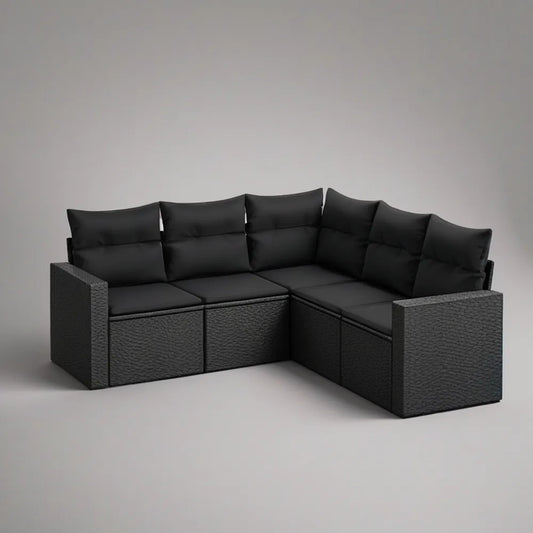 Sofá de Canto para Jardim de 5 Lugares em Vime PE Preto, 220 x 220 x 63 cm