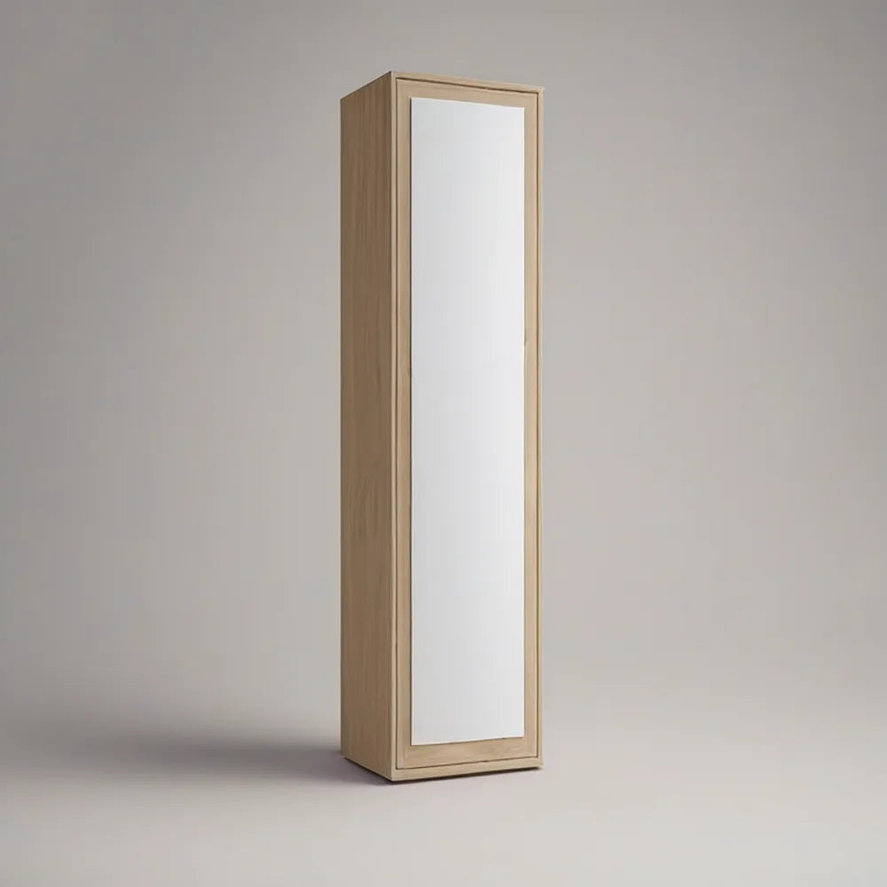 Armário Estreito com 1 Porta e Espelho em Carvalho Claro, 50 x 45 x 180 cm
