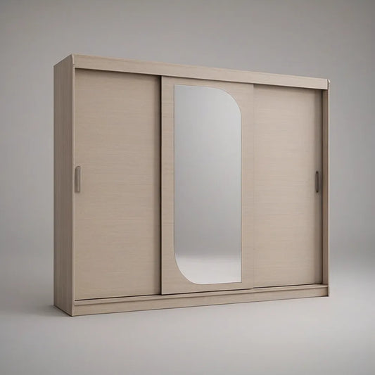 Roupeiro de 3 Portas de Correr com Espelho Central em Carvalho Claro, 200 x 60 x 200 cm