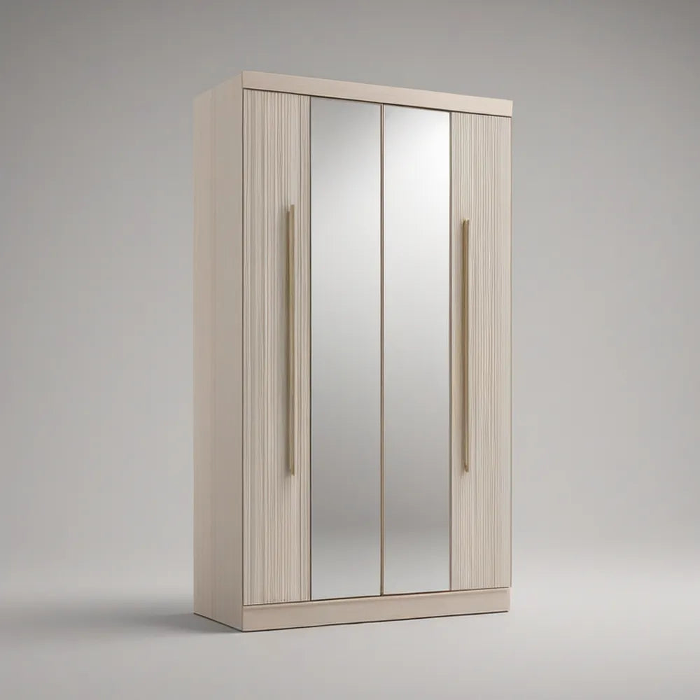 Roupeiro em MDF Bege e Dourado com 4 Portas e 2 Espelhos 180 x 55 x 200 cm