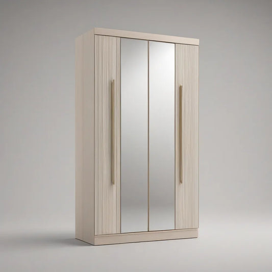 Roupeiro em MDF Bege e Dourado com 4 Portas e 2 Espelhos 180 x 55 x 200 cm