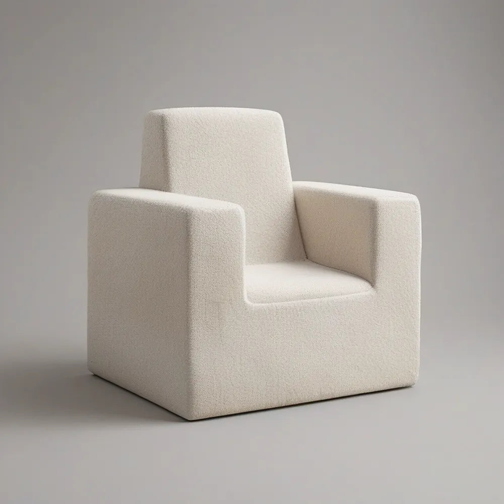 Poltrona Quadrada Estofada em Bouclé Creme 78 x 82 x 78 cm