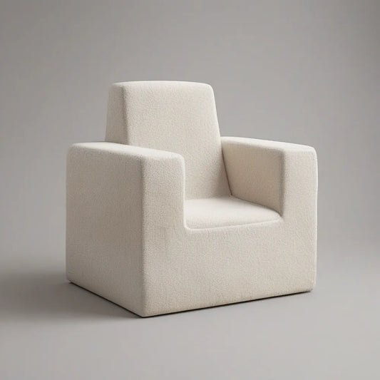 Poltrona Quadrada Estofada em Bouclé Creme 78 x 82 x 78 cm