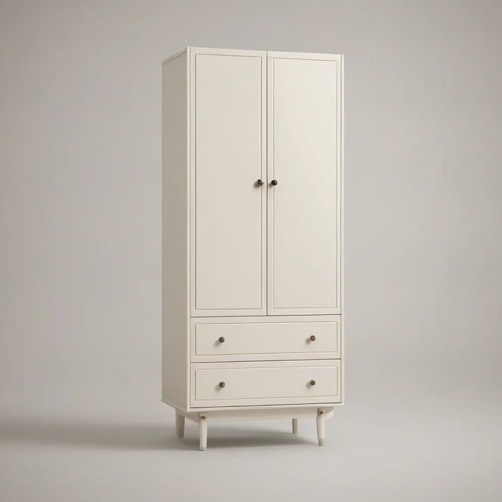 Roupeiro em MDF Branco com 2 Portas e 2 Gavetas, 80 x 45 x 190 cm